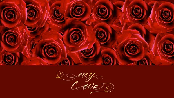 Rote Rosen Aber Mit Valentinstag Grüße Text Und Herz Symbol — Stockfoto