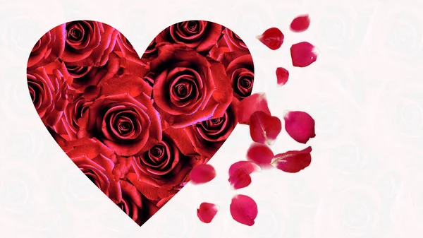 Alla Hjärtans Dag Symbol Röda Rosor Hjärta Symbol Vit Och — Stockfoto