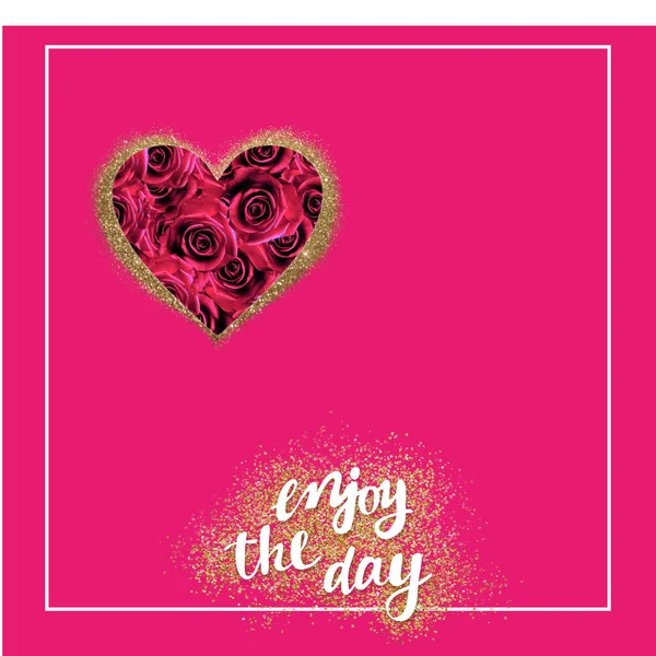 Valentine day symbol red roses heart symbol on white and red background with valentine day greeting card text wishes with gold confetti and elements