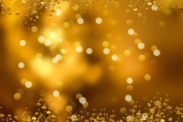 Goldene Lichter Herzform Der Defokussierung Auf Einem Dunklen Hintergrund Feiern — Stockfoto