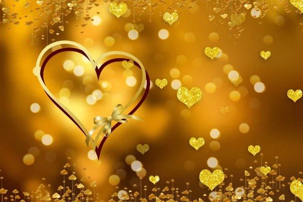 Gouden Lichten Vorm Van Harten Defocus Een Donkere Achtergrond Valentijnsdag — Stockfoto