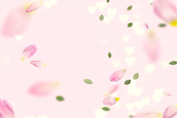 Szív Szimbólum Zúzott Rózsaszín Rózsa Virágok Szirmok Zöld Levelek Fehér — Stock Fotó