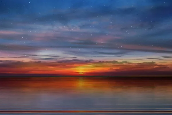 Звездное Ночное Небо Голубое Закат Розовый Желтый Облачный Небо Солнце — стоковое фото