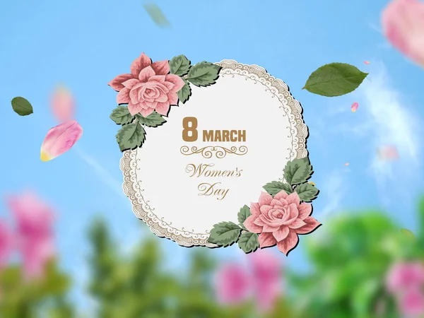 Mart Femei Felicitări Carte Aur Text Marts Flori Florale Primăvară — Fotografie, imagine de stoc