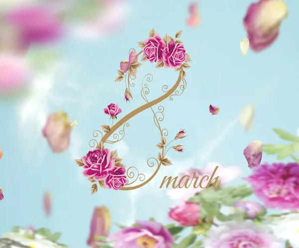 Mart Womens Day Greetings Card Gold Text Marts Floral Spring — Photo