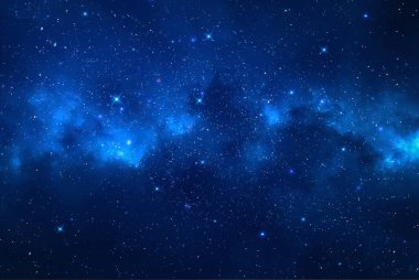 Koyu mavi yıldızlı gece gökyüzü büyük ay evreni kozmik bulutlu arkaplan