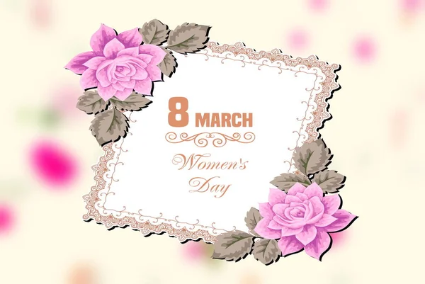 Mart Dzień Kobiet Pozdrowienia Kartka Złoty Tekst Kwiaty Wiosenne Kwiaty — Zdjęcie stockowe