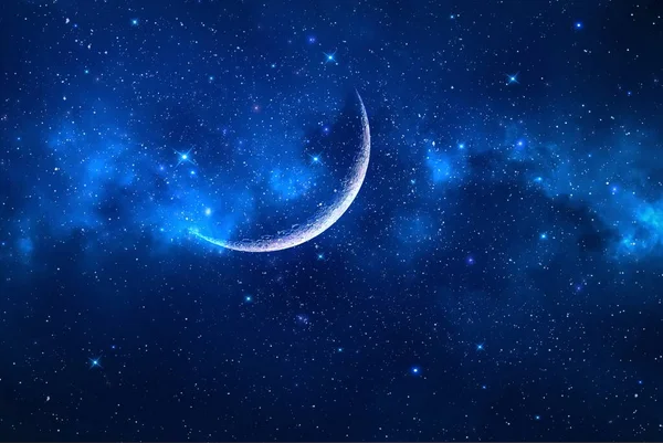 Dunkelblau Sternenhimmel Großer Mond Universum Kosmisch Bewölkt Hintergrund — Stockfoto