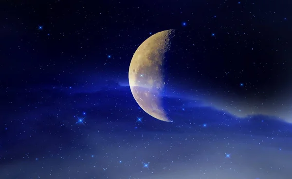 Luna Brillante Cielo Estrellado Oscuro Azul Universo Cósmico Nebulosa Fondo — Foto de Stock