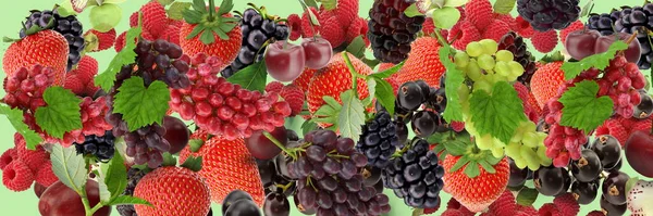 grape strawberry and blackberry on yellow background banner fruits and berry  vitamines healhy food vegan banner