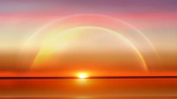 Regenboog Oranje Zonsondergang Zee Zonlicht Zeewater Reflectie Natuur Achtergrond — Stockfoto