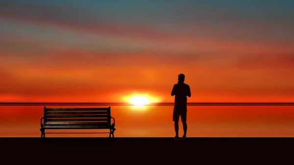 Naranja Puesta Sol Mar Luz Del Sol Agua Mar Reflexión — Foto de Stock