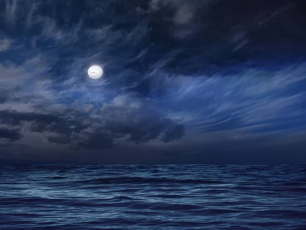 Pochmurna Noc Dramatyczne Niebo Mgławica Gwiaździste Niebo Duży Księżyc Ciemnoniebieski — Zdjęcie stockowe