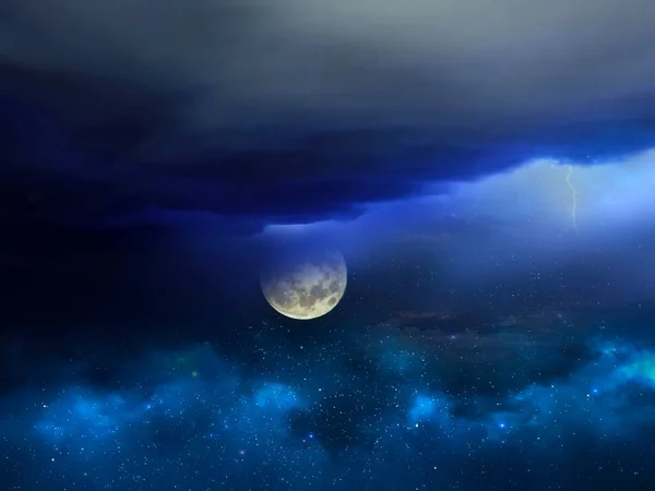 Lua Grande Darl Azul Estrelado Céu Claro Céu Estrelado Nebura — Fotografia de Stock