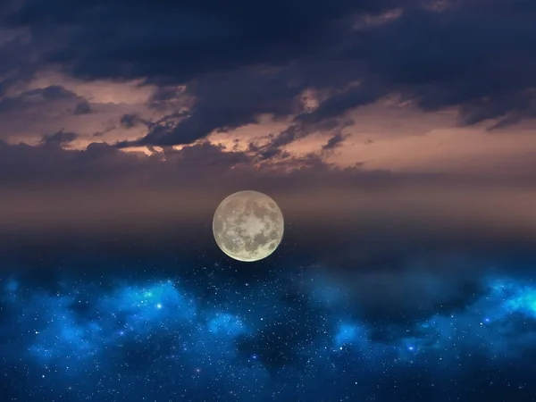 Luna Grande Darl Azul Estrellado Cielo Claro Cielo Estrellado Azul — Foto de Stock