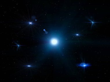   Yıldızlı gökyüzü parlak mavi ay ve nebula karanlık yıldız parlar kozmik arkaplan fotokopi alanı şablonu