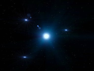   Yıldızlı gökyüzü parlak mavi ay ve nebula karanlık yıldız parlar kozmik arkaplan fotokopi alanı şablonu