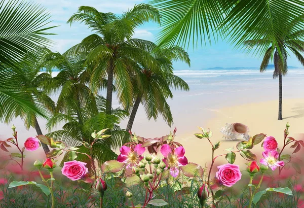  Mavi turkuaz deniz suyu ve gökyüzü, beyaz kum üzerinde palmiye ağacı yaz tatili yaz tatili seyahati. 