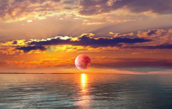 Güneş Batarken Gün Batımında Pembe Sarı Deniz Işığında Güneş Işığı — Stok fotoğraf