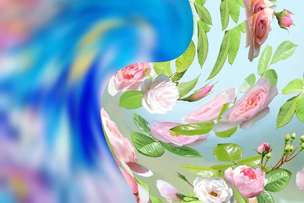 Kwiatowy Abstrakcyjny Design Pastelowy Tropikalny Jasny Fala Różowy Liliowy Niebieski — Zdjęcie stockowe