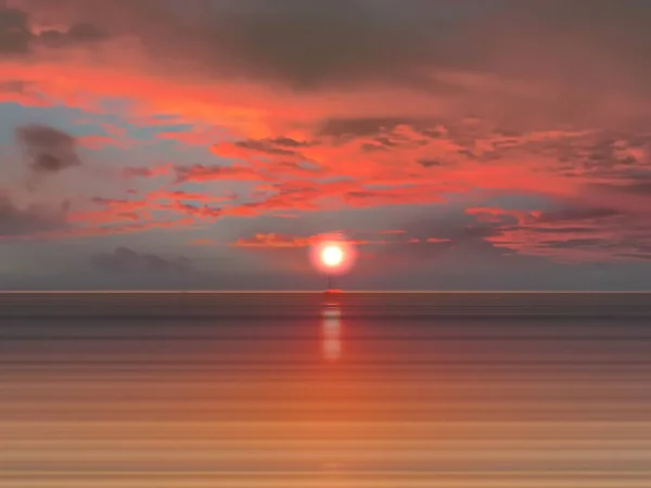 Red Pink Dramatic Clouds Sunset Sea Reflection Water Sun Nature — ストック写真