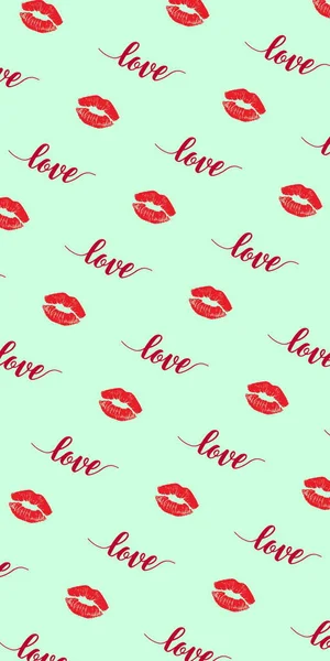 Beijo Lábios Amor Texto Fundo Padrão Modelo Banner Colorido Vermelho — Fotografia de Stock
