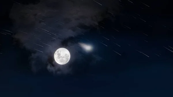 Csillagos Hold Éjjel Drámai Felhők Köd Kozmikus Természet Táj Időjárás — Stock Fotó