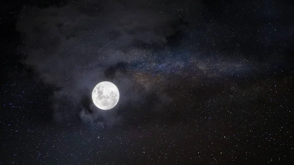 Starry Sky Moon Night Dramatic Clouds Nebula Cosmic Nature Landscape — 스톡 사진