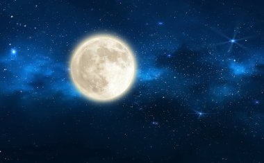 Gece yıldızlı gökyüzü ay ışığı bulutsusu koyu mavi doğa manzarası hava tahminleri kozmik arkaplan 