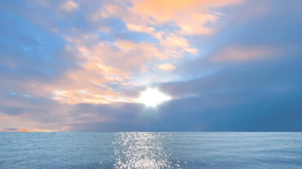 Bleu Mer Skywater Vague Réflexion Nuageux Lumineux Soleil Fusées Éclairantes — Photo