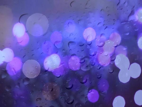 Rainy Drops Window Glass City Blurred Evening Light Window Rain — 스톡 사진