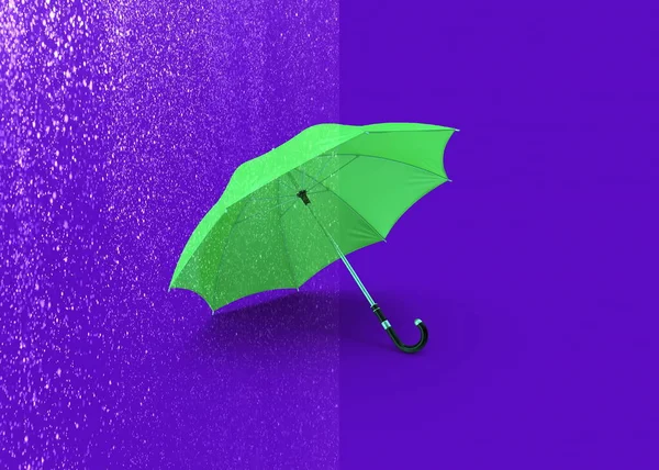 Grüner Regenschirm Auf Blauem Hintergrund Mit Regentropfen Konzeptvorlage — Stockfoto
