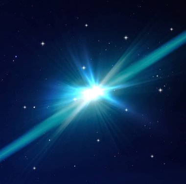 Mavi gece yıldızlı gökyüzü ve büyük ay yıldızları ışıldıyor.