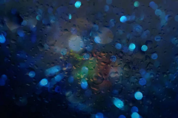 City Night Rain Blurred Light Defocus Rain Drops Window Glass — 스톡 사진