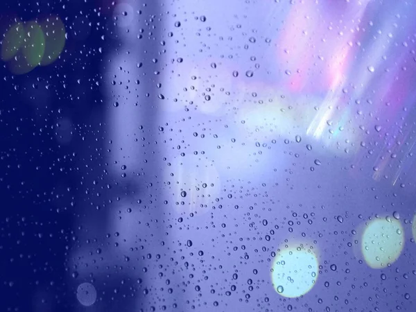 Rain Drops Windows Street Traffic Evening Light Bokeh Blurred Wet — Stock Photo, Image