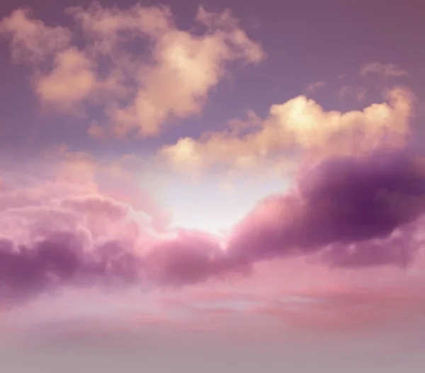 Pink Lilac Orange Sunset Blue Cloudy Sun Beam Sky Nature — Stock Photo, Image