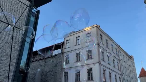 2022 Tallinn Estonie Homme Dans Rue Souffle Des Bulles Savon — Video