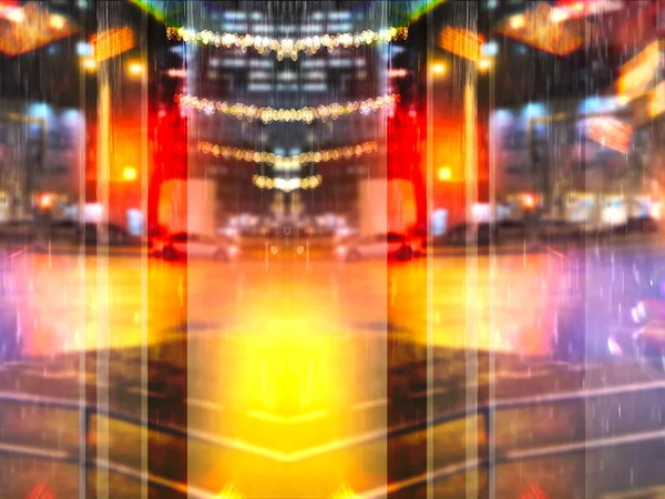 rainy city night light  street reflection  car traffic buildings blurred light red yellow bokeh vew from window urban  holiday  lifestyle
