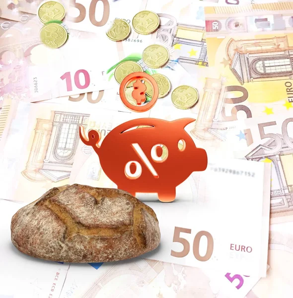Crise Económica Economizar Dinheiro Saco Pão Com Dinheiro Euro Dólar — Fotografia de Stock