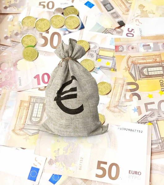 Wirtschaftskrise Spart Geld Brotbeutel Mit Geld Euro Dollar Inflation — Stockfoto