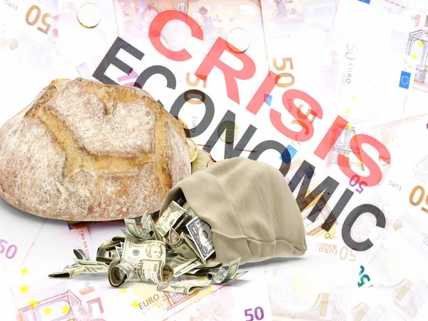 経済危機はお金でお金のパン袋を保存ユーロドルのインフレ — ストック写真
