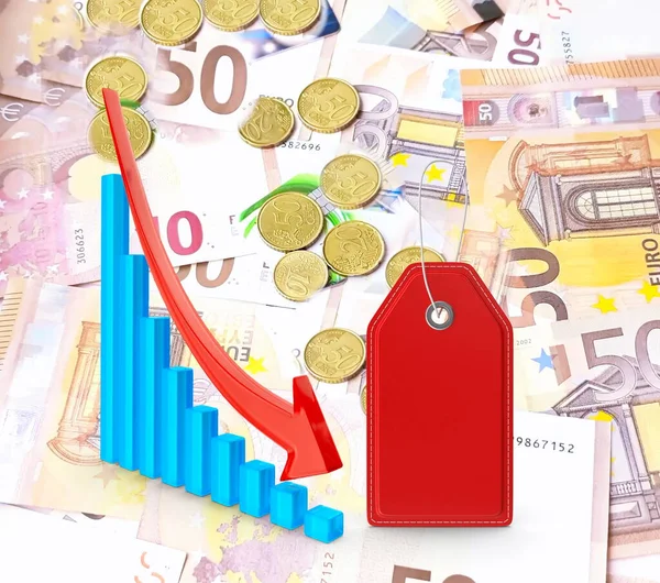 Wirtschaft Fallen Diagramm Wirtschaftskrise Preis Euro Dollar Inflation Sparen Geld — Stockfoto