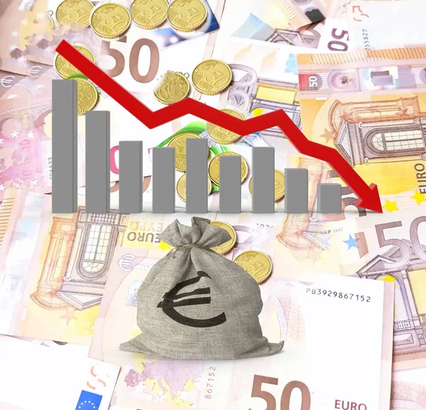Gazdaság Visszaesés Chart Gazdasági Válság Euró Dollár Infláció Megtakarítás Pénz — Stock Fotó