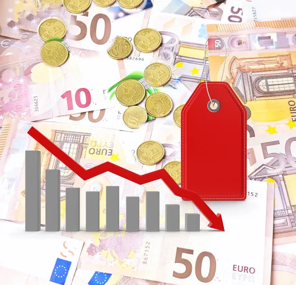 Wirtschaft Fallen Diagramm Wirtschaftskrise Preis Euro Dollar Inflation Sparen Geld — Stockfoto