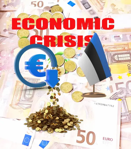 Estónia Bandeira Econômico Crisic Texto Queda Gráfico Estoniano Inflação Ouro — Fotografia de Stock
