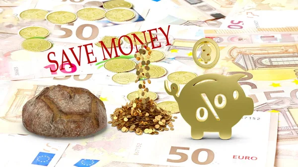 Economizar Dinheiro Para Pão Crise Econômica Ouro Moedas Inflação Euro — Fotografia de Stock