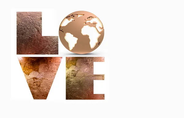 Love World Sign Gold Vintage Text Lettering Concept Globe Isolated — Zdjęcie stockowe