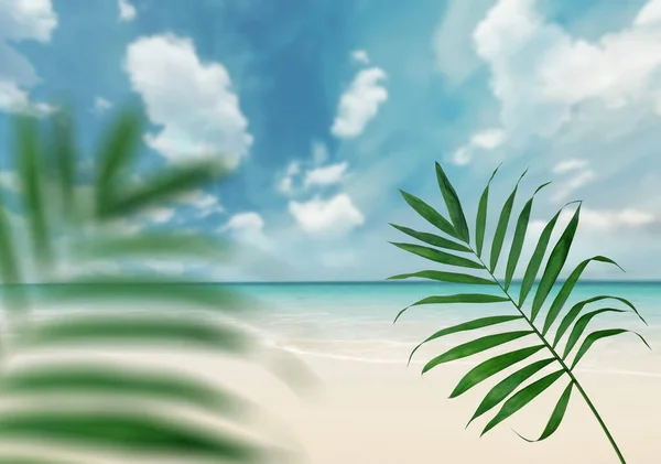 Blue Tropical Sky Mediterranean Sea Greeb Plant Palm Flowers Beautiful — Foto de Stock