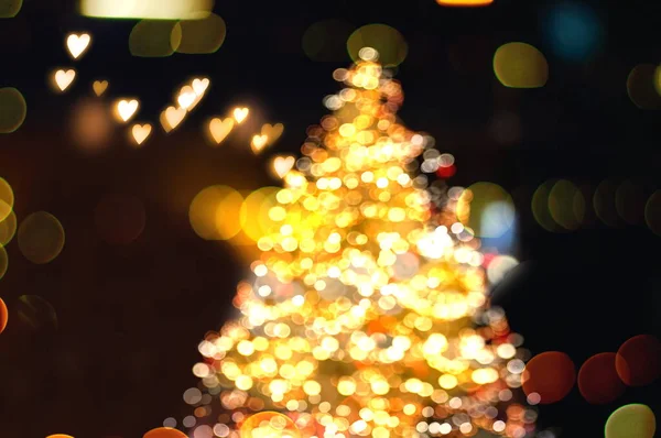 Christmas Tree Blurred Bokeh Light Festive String Ball Decoration Illumination — Fotografia de Stock