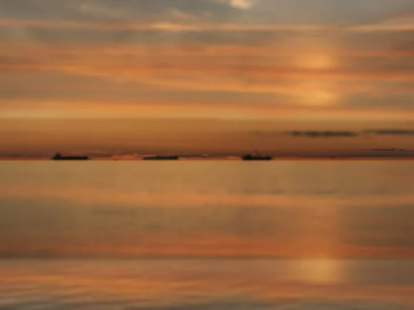 Orange Gold Sunset Cloudy Sea Water Reflection Ship Horizon Nature — Stock Photo, Image